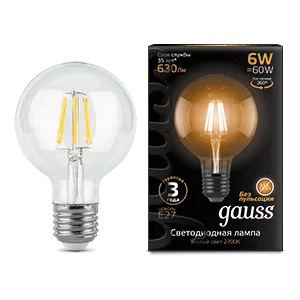 Лампа Gauss Filament G95 6W 630lm 2700К Е27 LED 1/20