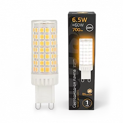 Лампа Gauss G9 AC185-265V 6,5W 950lm 3000K керамика LED 1/10/200