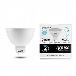 Лампа Gauss Elementary MR16 7W 570lm 6500K GU5.3 LED 1/10/100