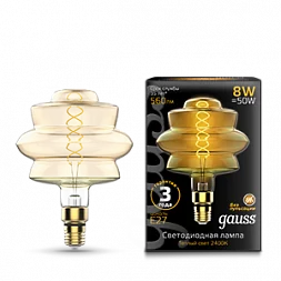 Лампа Gauss Filament BD180 8W 560lm 2400К Е27 golden flexible LED 1/4