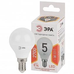 Лампочка светодиодная ЭРА STD LED P45-5W-827-E14 E14 / Е14 5Вт шар теплый белый свет