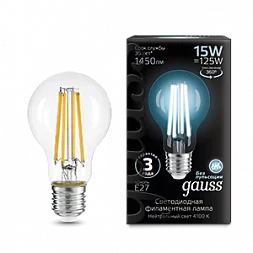 Лампа Gauss Filament А60 15W 1450lm 4100К Е27 LED 1/10/40